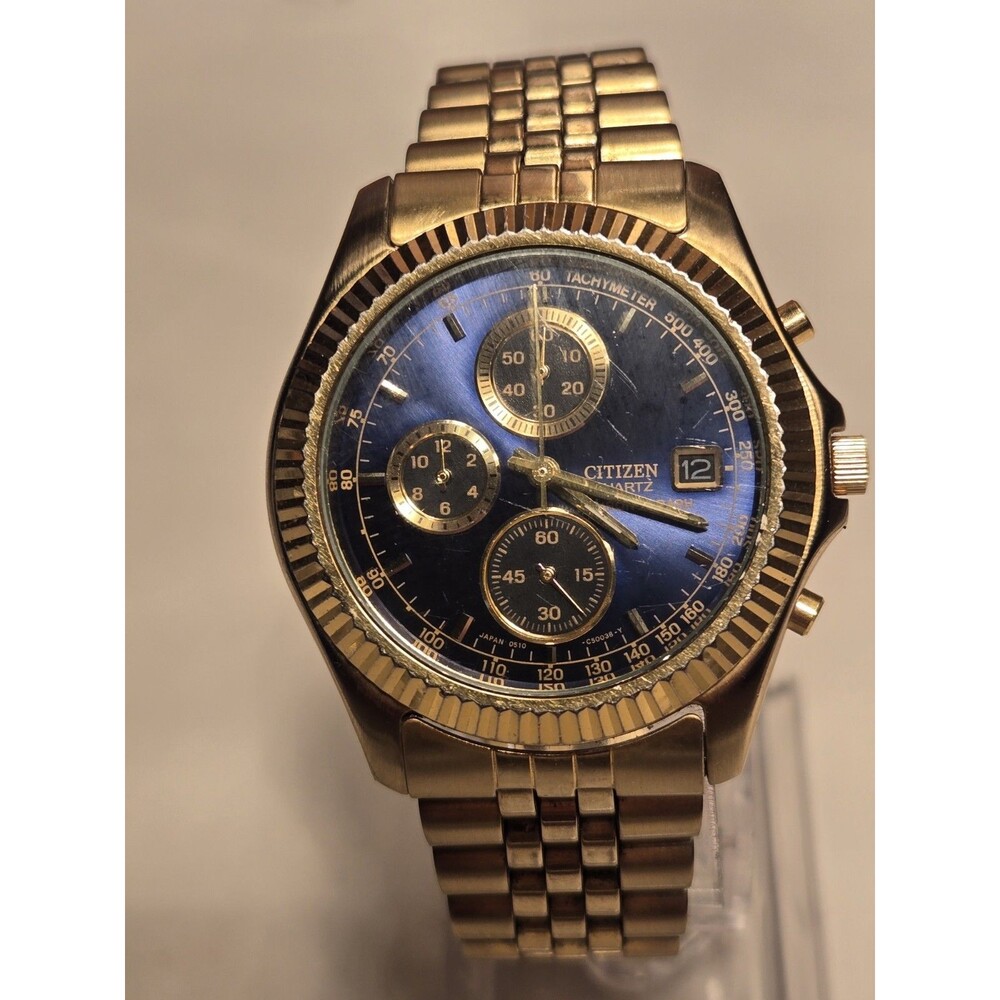 Citizen Vintage 1996 Chronograph Mens Watch Gold Jubilee Dress Japan 0510-c50022